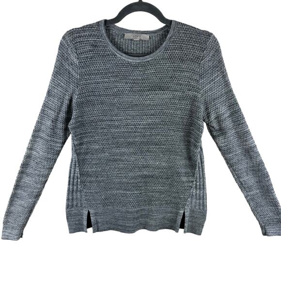 Loft Gray Waffle Ribbed Nick Long Sleeve Crew Neck Pullover Sweater Size S - Picture 1 of 6